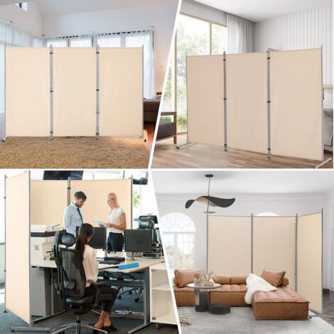 YODOLLA 3-Panel Room Divider Folding Panel Screen Partition Wall Privacy Fiber Screen for Bedroom Office Living Room, Beige