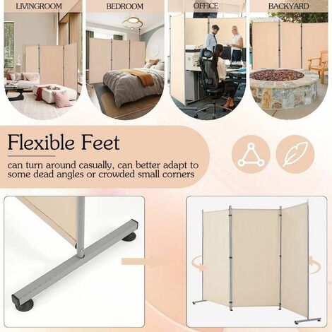 YODOLLA 3-Panel Room Divider Folding Panel Screen Partition Wall Privacy Fiber Screen for Bedroom Office Living Room, Beige