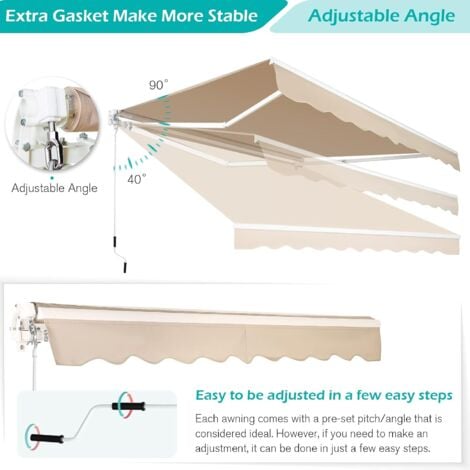 YODOLLA 3 × 2.4m Outdoor Retractable Manual Awning, Patio DIY Folding Awning with Hand Crank, Beige