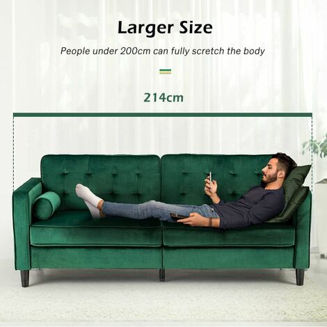 YODOLLA 84.2”Modern Sofas and Couches Tufted Sofa Synthetic Suede Fabric Couch with 2 Bolster Pillows, Large Couches for The Living Room (Noble Green)