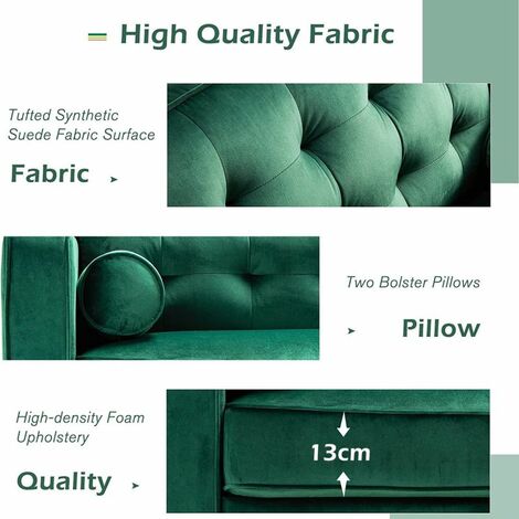 YODOLLA 84.2”Modern Sofas and Couches Tufted Sofa Synthetic Suede Fabric Couch with 2 Bolster Pillows, Large Couches for The Living Room (Noble Green)
