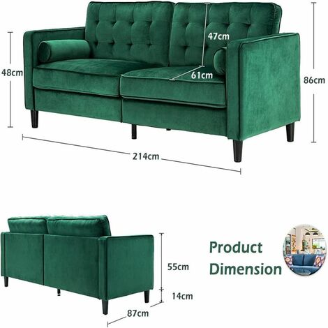 YODOLLA 84.2”Modern Sofas and Couches Tufted Sofa Synthetic Suede Fabric Couch with 2 Bolster Pillows, Large Couches for The Living Room (Noble Green)