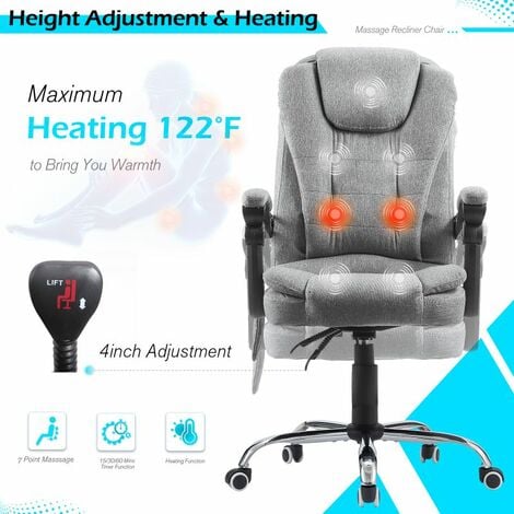 YODOLLA Heated Executive Office Chair with Massage，Adjustable Height Home Office Desk Chair Lumbar Back Support Fabric Computre Chair, Grey
