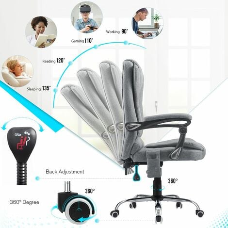 YODOLLA Heated Executive Office Chair with Massage，Adjustable Height Home Office Desk Chair Lumbar Back Support Fabric Computre Chair, Grey