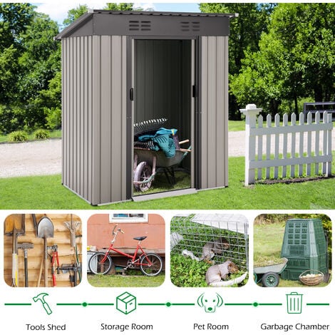 YODOLLA 5 x 3 Ft Shed, Small Outdoor Storage Tool Shed (Sliding Door), Metal Garden Shed for Yard, Outdoor Storage Clearance in Grey