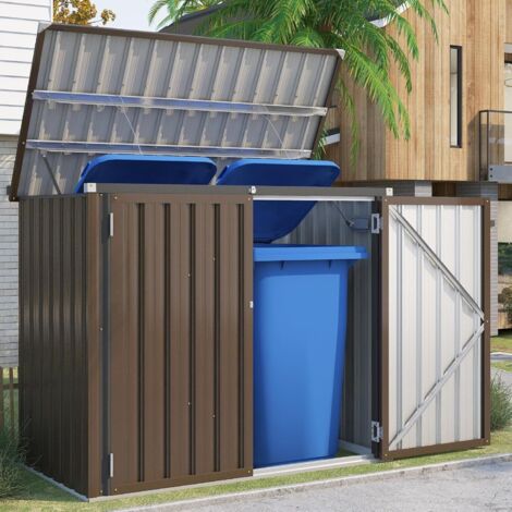 YODOLLA 1.5x0.8m Garden Storage Shed, Bike Shed with Double Door and Opening Lid, Outdoor Storage Box for Bikes,Trash Cans, Garden Tools, Brown