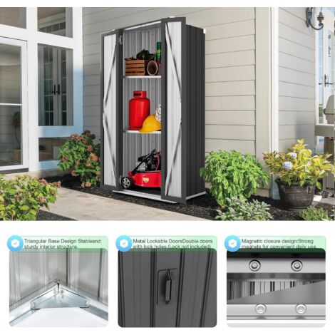 YODOLLA Outdoor Storage Cabinet Storage Shed Waterproof with Shelves, Lockable Vertical Storage Garden Sheds & Outdoor Cabinet Storage Weatherproof for Patio or Indoor Use in Dark Grey