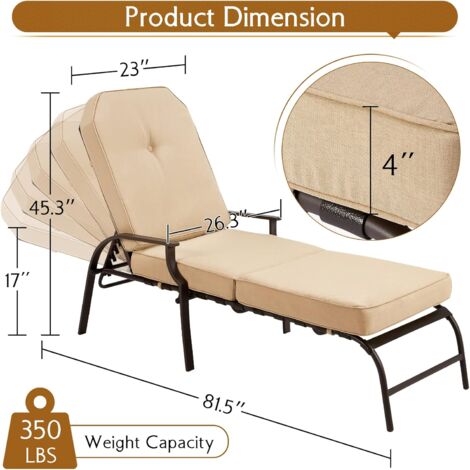 YODOLLA Adjustable Outdoor Chaise Lounge Chair Patio Lounge Chair Recliner Furniture with Armrest and Cushion for Deck, Poolside, Backyard (Beige)