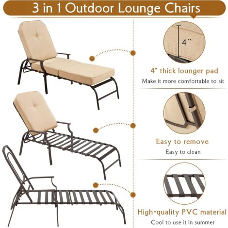 YODOLLA Adjustable Outdoor Chaise Lounge Chair Patio Lounge Chair Recliner Furniture with Armrest and Cushion for Deck, Poolside, Backyard (Beige)