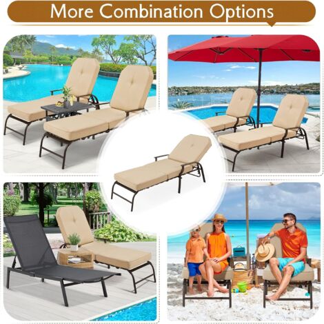 YODOLLA Adjustable Outdoor Chaise Lounge Chair Patio Lounge Chair Recliner Furniture with Armrest and Cushion for Deck, Poolside, Backyard (Beige)