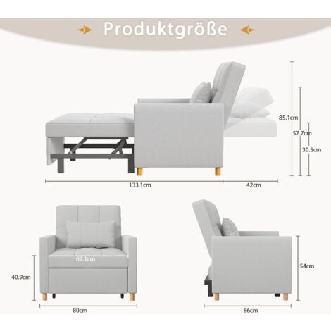 YODOLLA Sleeper Chair, 3 in 1 Chair Bed Sleeper for Adults, Fold Out Sofa Cama with Pillow and Convertible Backrest, Multi-Functional Couch Loveseat Reading Chair for Small Space, Light Grey