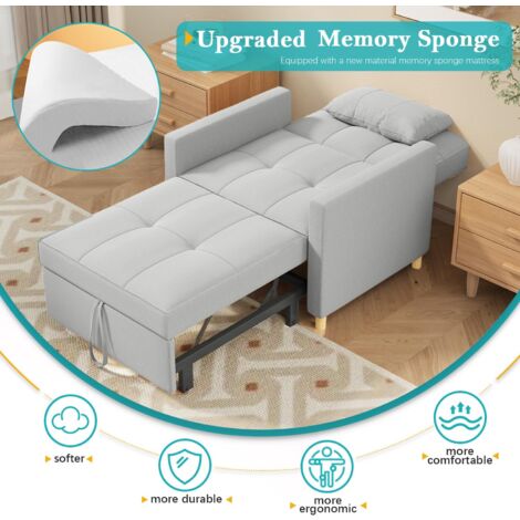 YODOLLA Sleeper Chair, 3 in 1 Chair Bed Sleeper for Adults, Fold Out Sofa Cama with Pillow and Convertible Backrest, Multi-Functional Couch Loveseat Reading Chair for Small Space, Light Grey