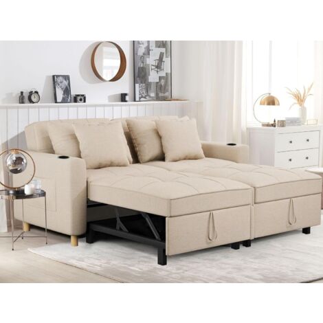 YODOLLA 3-in-1 Sofa Bed, Double Sleeper Chair Bed with Adjust Backrest Into a Sofa,Fabric Couch,Double Bed,Convertible Chair Bed for Adults, Beige