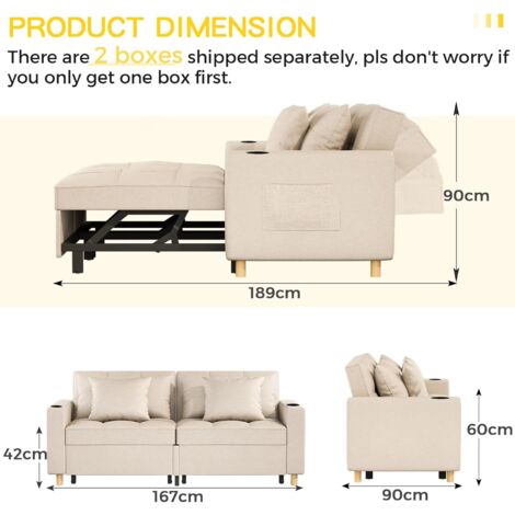 YODOLLA 3-in-1 Sofa Bed, Double Sleeper Chair Bed with Adjust Backrest Into a Sofa,Fabric Couch,Double Bed,Convertible Chair Bed for Adults, Beige