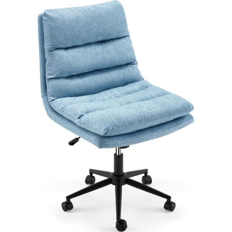 YODOLLA Armless Office Chair Wide Seat, Criss Cross Legged Desk Chair with Wheels, Height Adjustable Computer Swivel Vanity Chairs for Home Office Blue