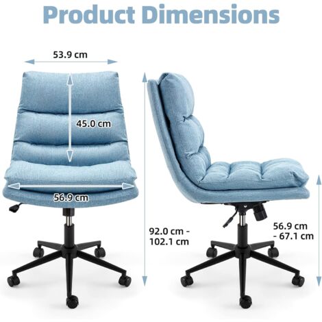 YODOLLA Armless Office Chair Wide Seat, Criss Cross Legged Desk Chair with Wheels, Height Adjustable Computer Swivel Vanity Chairs for Home Office Blue