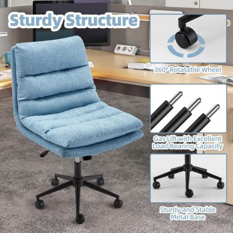 YODOLLA Armless Office Chair Wide Seat, Criss Cross Legged Desk Chair with Wheels, Height Adjustable Computer Swivel Vanity Chairs for Home Office Blue