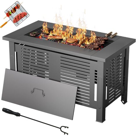 YODOLLA Rectangular Fire Pit Table, Large Metal Fire Pits for Outdoor BBQ, Firepit Stove with Table Cover (1/5)