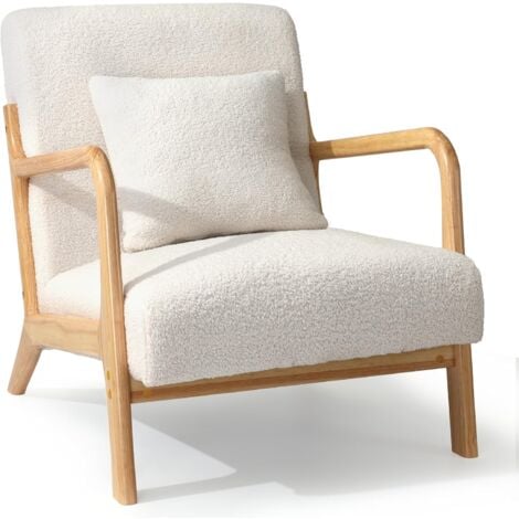 YODOLLA Accent Chair Teddy Velvet Retro Chair with Arm Living Room Furniture White