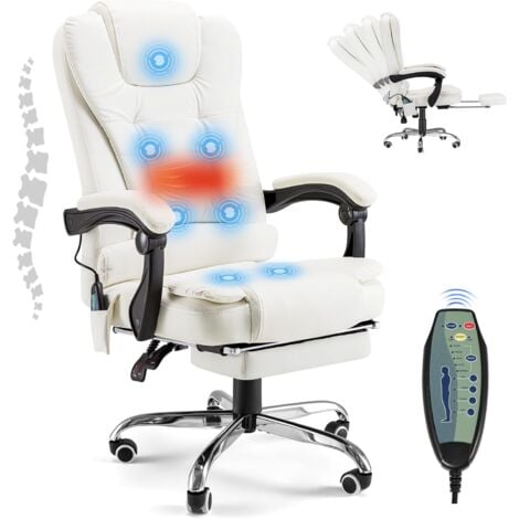 YODOLLA Office Chair with Footrest 7 Point Massage, Executive Desk Chair for Home Office with High Back Support,Ergonomic Recliner Chair, Heavy Duty Computer Chair White