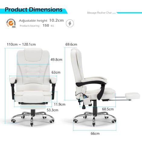 YODOLLA Office Chair with Footrest 7 Point Massage, Executive Desk Chair for Home Office with High Back Support,Ergonomic Recliner Chair, Heavy Duty Computer Chair White
