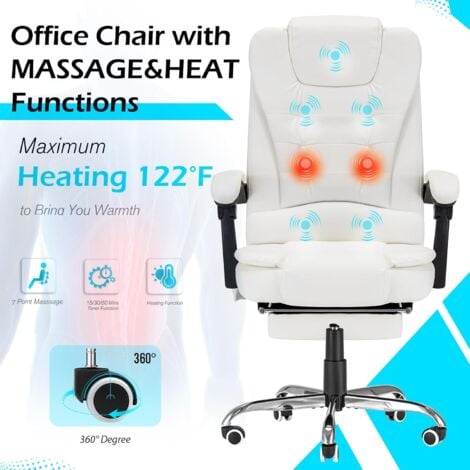 YODOLLA Office Chair with Footrest 7 Point Massage, Executive Desk Chair for Home Office with High Back Support,Ergonomic Recliner Chair, Heavy Duty Computer Chair White