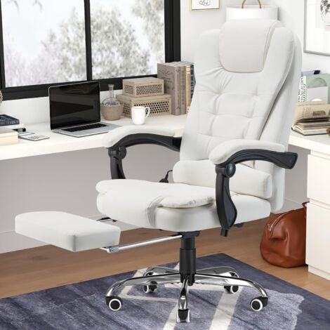 YODOLLA Office Chair with Footrest 7 Point Massage, Executive Desk Chair for Home Office with High Back Support,Ergonomic Recliner Chair, Heavy Duty Computer Chair White