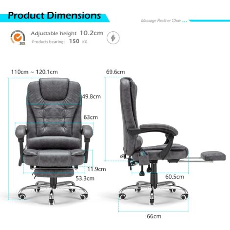 YODOLLA Office Chair with Footrest 7 Point Massage, Executive Desk Chair for Home Office with High Back Support,Ergonomic Recliner Chair, Heavy Duty Computer Chair Dark Grey