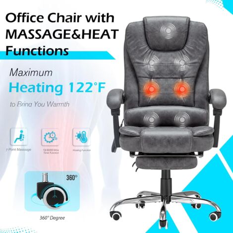YODOLLA Office Chair with Footrest 7 Point Massage, Executive Desk Chair for Home Office with High Back Support,Ergonomic Recliner Chair, Heavy Duty Computer Chair Dark Grey
