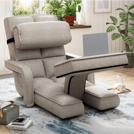 YODOLLA Floor Chair Adjustable, Folding Lazy Sofa Bed with Armrests, Gaming Lounge Recliner with Pillow & Footrest, Beige