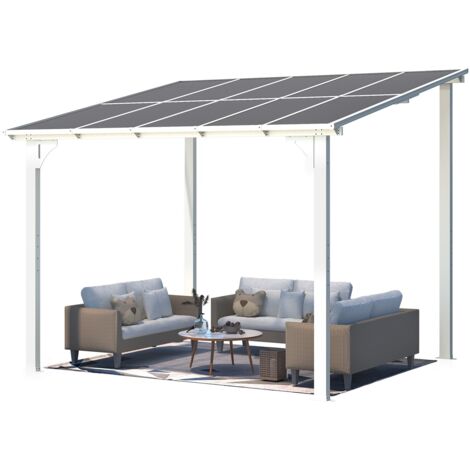 YODOLLA 3m x 2.4m Aluminium Gazebo,Wall-Mounted Awning Gazebo,Lean to Pergola,Hardtop Roof Heavy Duty Metal Pergola for Outdoor Garden, White