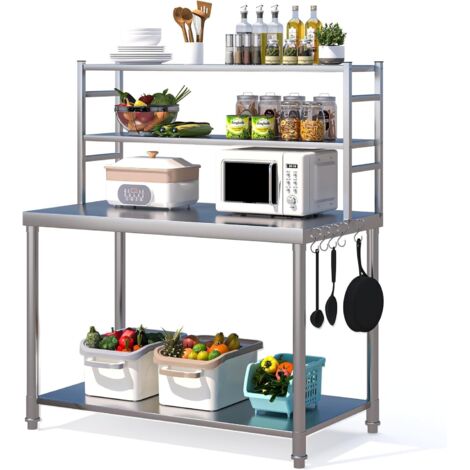 YODOLLA Stainless Steel Table with 2 Layer Top Shelf, Food Prep Workbench for Outdoor Kitchen (1/5)