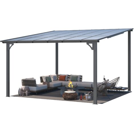 YODOLLA 3.65m x 3.65m Aluminium Gazebo,Wall-Mounted Awning Gazebo,Lean to Pergola,Hardtop Roof Heavy Duty Metal Pergola for Outdoor Garden, Black