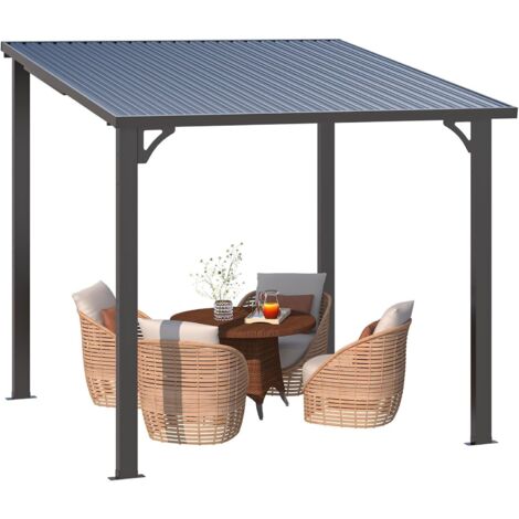 YODOLLA Pergola 2.4m x 2.4m, Lean to Pergolas Outdoor Metal Harodtop & Wall-Mounted Heavy Duty Gazebo with Galvanized Steel Roof