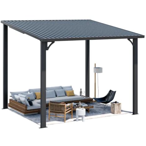 YODOLLA Pergola 2.4m x 3m, Lean to Pergolas Outdoor Metal Harodtop & Wall-Mounted Heavy Duty Gazebo with Galvanized Steel Roof
