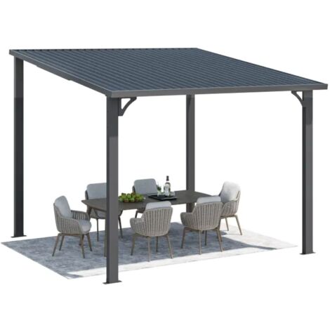 YODOLLA Pergola 3m x 3m, Lean to Pergolas Outdoor Metal Harodtop & Wall-Mounted Heavy Duty Gazebo with Galvanized Steel Roof