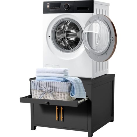 YODOLLA Laundry Pedestal, Washing Machine Stand Base with Drawer and Pull-out Shelf, 320 KG Capacity, Black