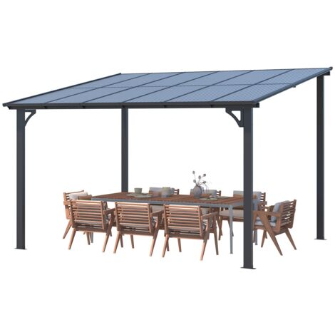 YODOLLA 3x3.65m Aluminium Gazebo, Wall-Mounted Awning Gazebo, Lean to Pergola, Hardtop Roof Heavy Duty Metal Pergola for Outdoor, Black