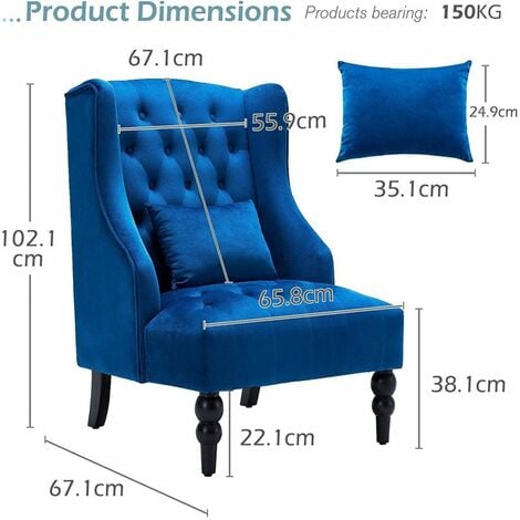 YODOLLA Mid Century Accent Chair with Wooden Legs for Living Room Wingback Tufted Fabric Armless Chair High Back Club Chair (Royal Blue)
