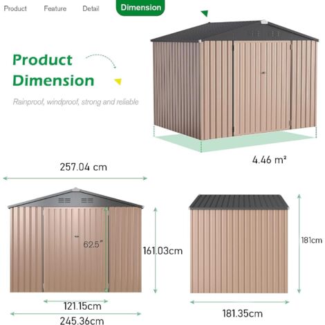 YODOLLA 6x8FT Garden Metal Storage Shed with Lockable Door Utility Room Tool Shed For Garden,Gray