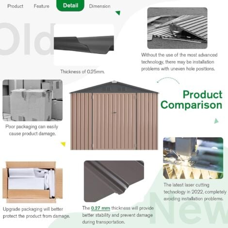 YODOLLA 6x8FT Garden Metal Storage Shed with Lockable Door Utility Room Tool Shed For Garden,Gray