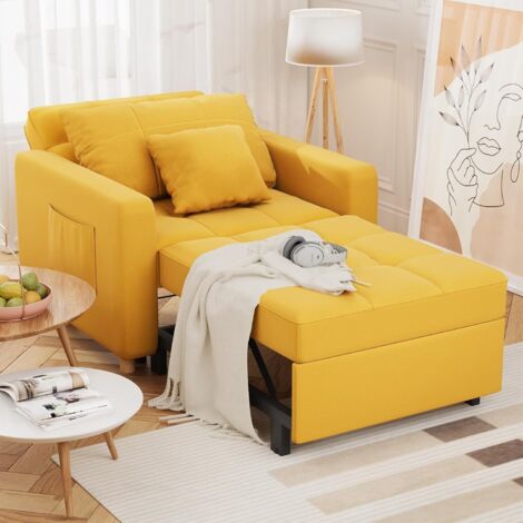 YODOLLA Convertible Sofa Bed 3-in-1 Pull out Arm Chair Folding Recliner Sleeper Single Bed for Adults, Yellow