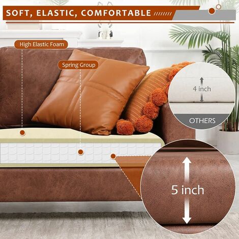YODOLLA 2m Sofa Couch, Nubuck Faux Leather Couch for Living Room, Mid Century Modern Decor Furniture, Saddle Brown