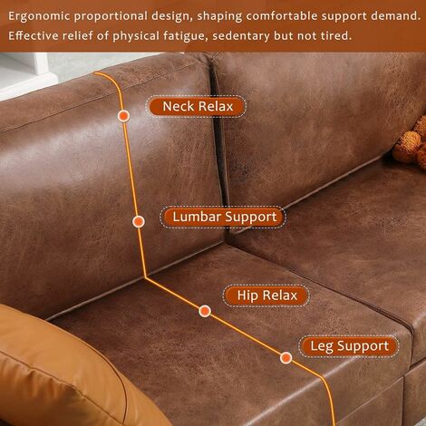 YODOLLA 2m Sofa Couch, Nubuck Faux Leather Couch for Living Room, Mid Century Modern Decor Furniture, Saddle Brown