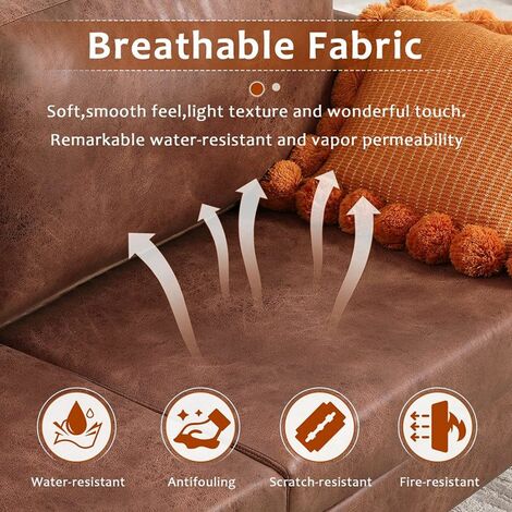 YODOLLA 2m Sofa Couch, Nubuck Faux Leather Couch for Living Room, Mid Century Modern Decor Furniture, Saddle Brown