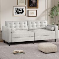 YODOLLA 3 Seater Sofa Large, 214cm Modern Sleeper Sofa Loveseat, Tufted Synthetic Suede Fabric Sofa with 2 Bolster Pillows, White