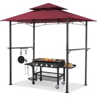YODOLLA 8 x 5ft Outdoor Grill Gazebo with Vented Top, 3-Tier Waterproof BBQ Gazebo for Patio and Backyard, Red