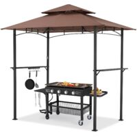 YODOLLA 8 x 5ft Outdoor Grill Gazebo with Vented Top, 2-Tier Waterproof BBQ Gazebo for Patio and Backyard, Brown