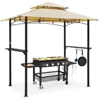 YODOLLA 8 x 5ft Outdoor Grill Gazebo with Vented Top, 2-Tier Waterproof BBQ Gazebo for Patio and Backyard, Beige