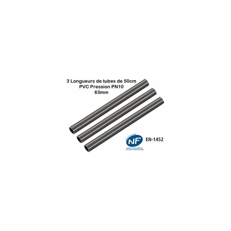 Lot De 3 Barres Tuyau Rigide Tube PVC Pression PN10 63mm : Longueur 50cm / Piscine Et Bassins